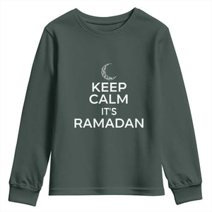 Keep Calm It's Ramadan Youth Sweatshirt Kareem Eid Mubarek Islamic Muslims TS02 Dark Forest Green Print Your Wear
