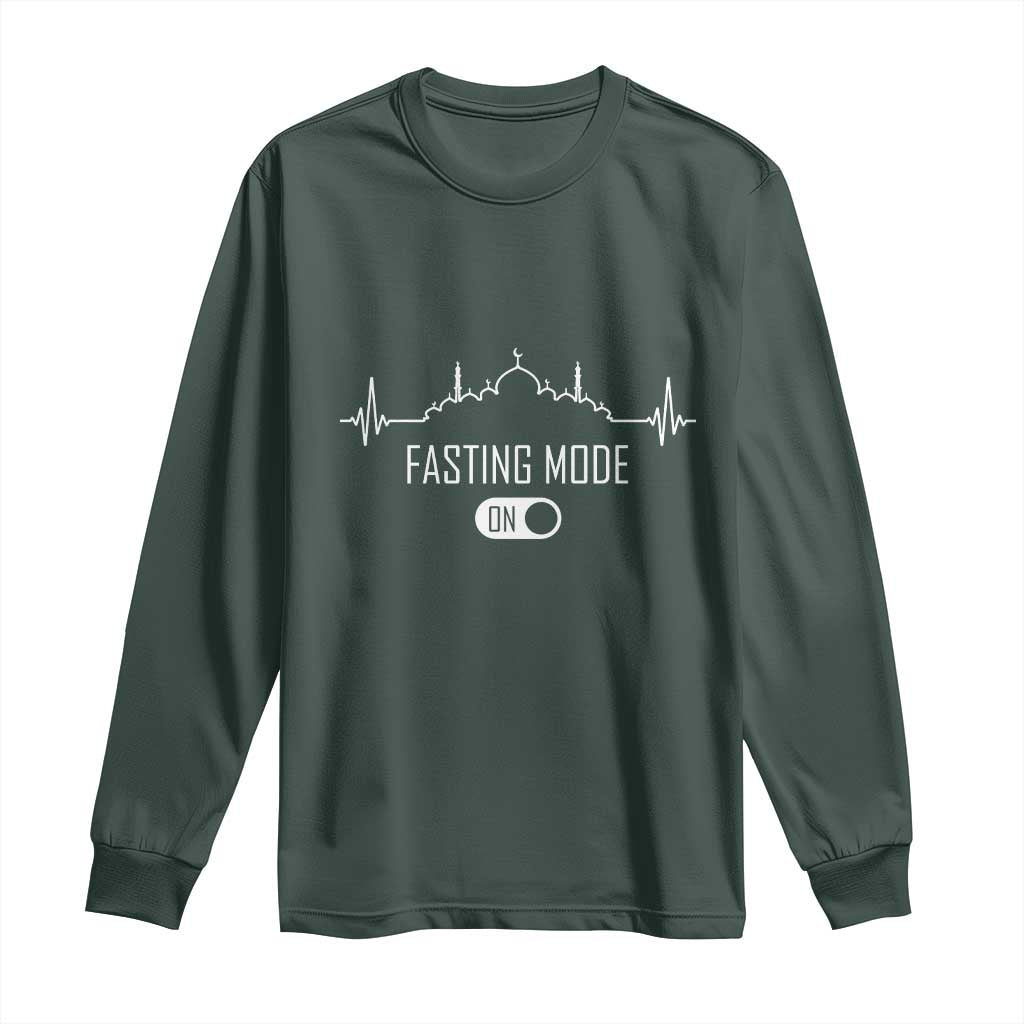 Happy Ramadan Islamic Long Sleeve Shirt Fasting Mode Is On Muslim TS02 Dark Forest Green Print Your Wear