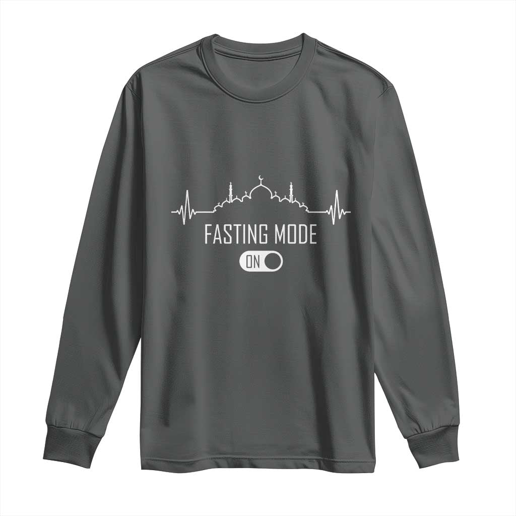 Happy Ramadan Islamic Long Sleeve Shirt Fasting Mode Is On Muslim TS02 Dark Heather Print Your Wear