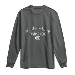 Happy Ramadan Islamic Long Sleeve Shirt Fasting Mode Is On Muslim TS02 Dark Heather Print Your Wear