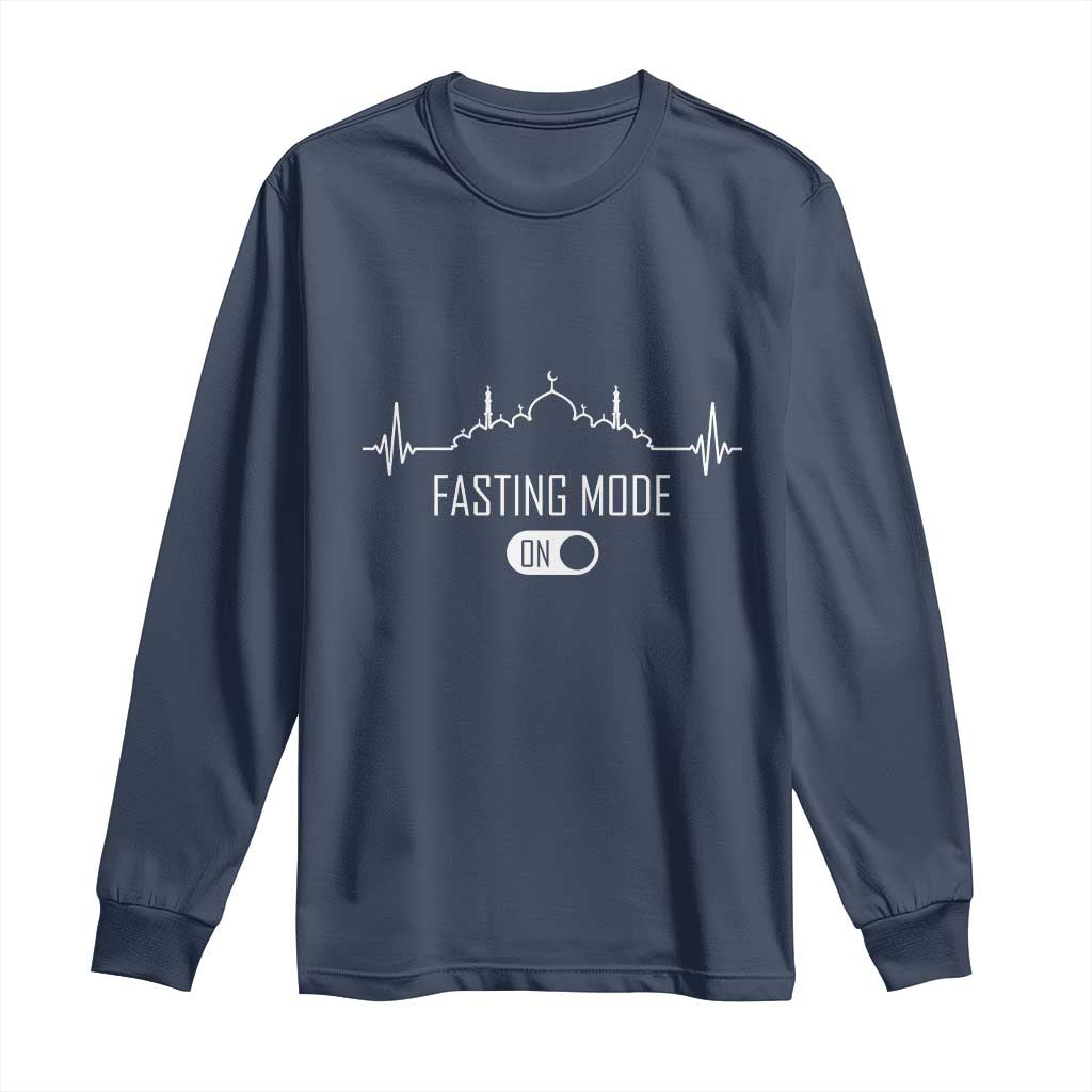 Happy Ramadan Islamic Long Sleeve Shirt Fasting Mode Is On Muslim TS02 Navy Print Your Wear