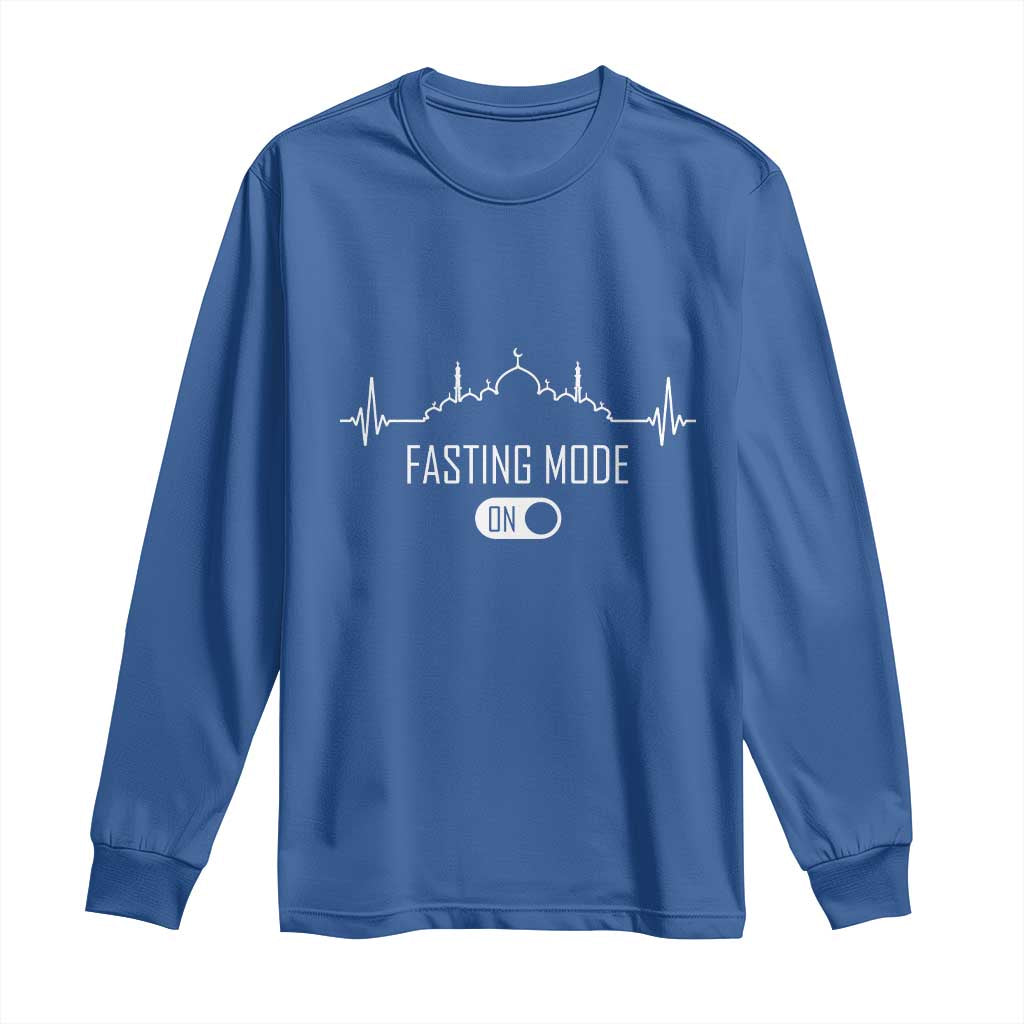 Happy Ramadan Islamic Long Sleeve Shirt Fasting Mode Is On Muslim TS02 Royal Blue Print Your Wear