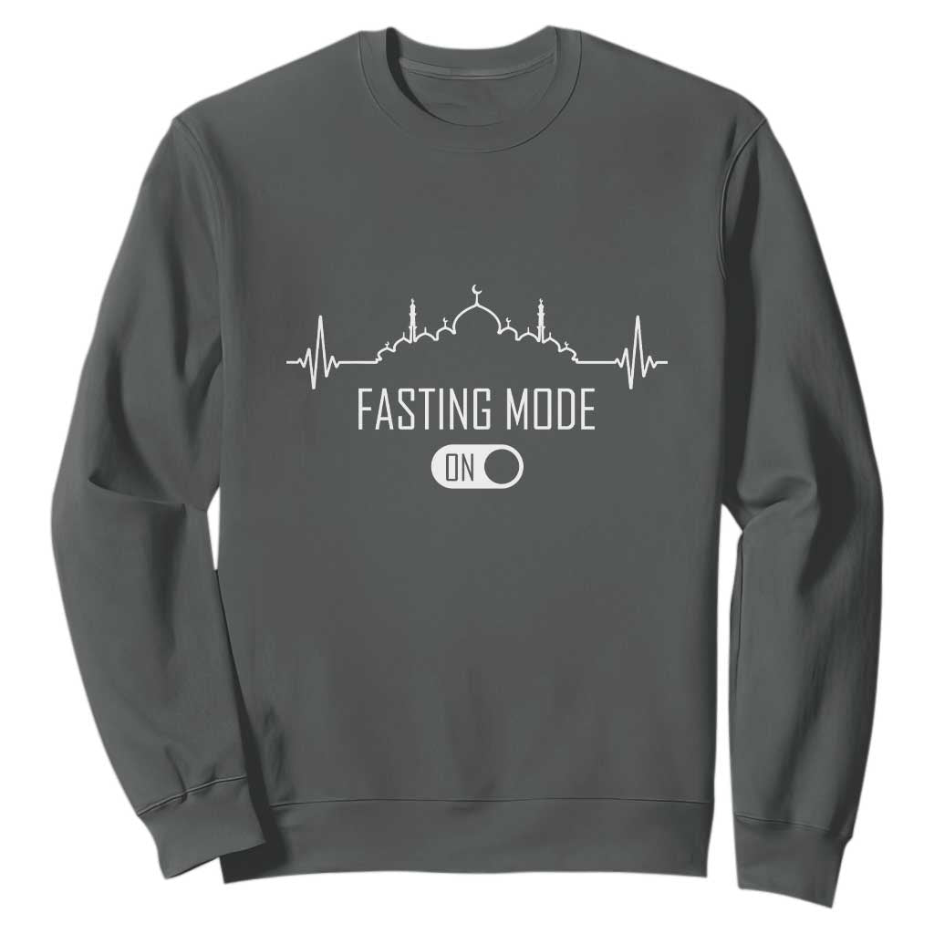 Happy Ramadan Islamic Sweatshirt Fasting Mode Is On Muslim TS02 Dark Heather Print Your Wear