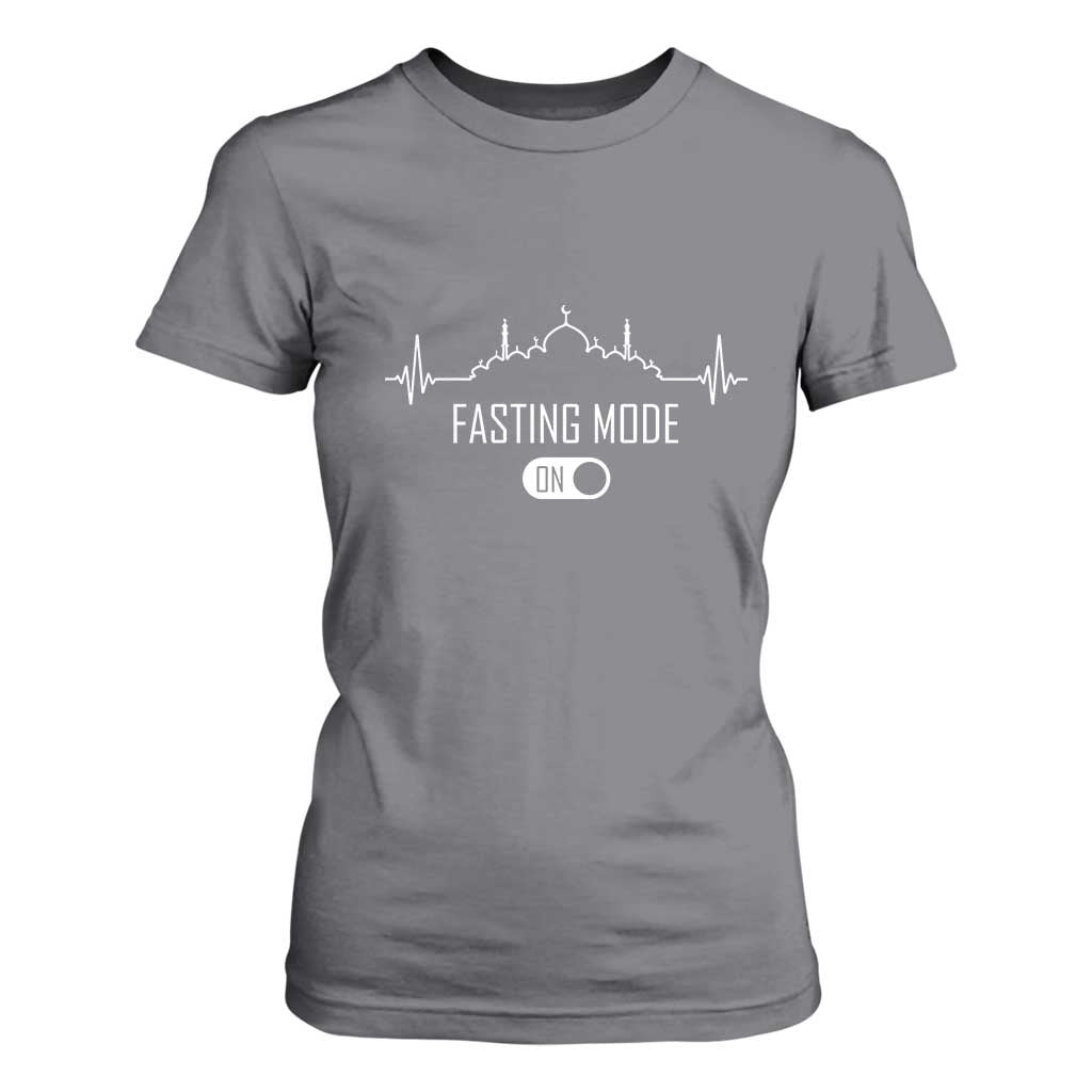 Happy Ramadan Islamic T Shirt For Women Fasting Mode Is On Muslim TS02 Charcoal Print Your Wear