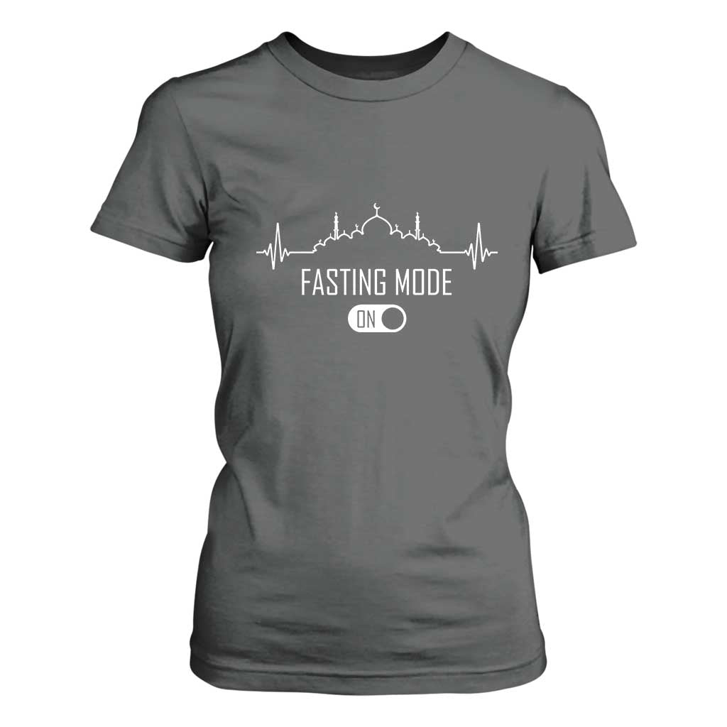 Happy Ramadan Islamic T Shirt For Women Fasting Mode Is On Muslim TS02 Dark Heather Print Your Wear