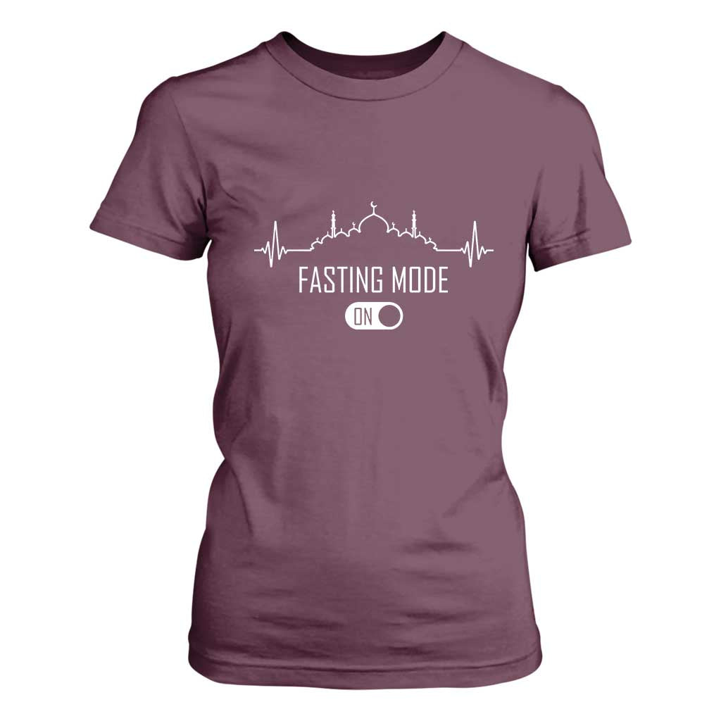 Happy Ramadan Islamic T Shirt For Women Fasting Mode Is On Muslim TS02 Maroon Print Your Wear
