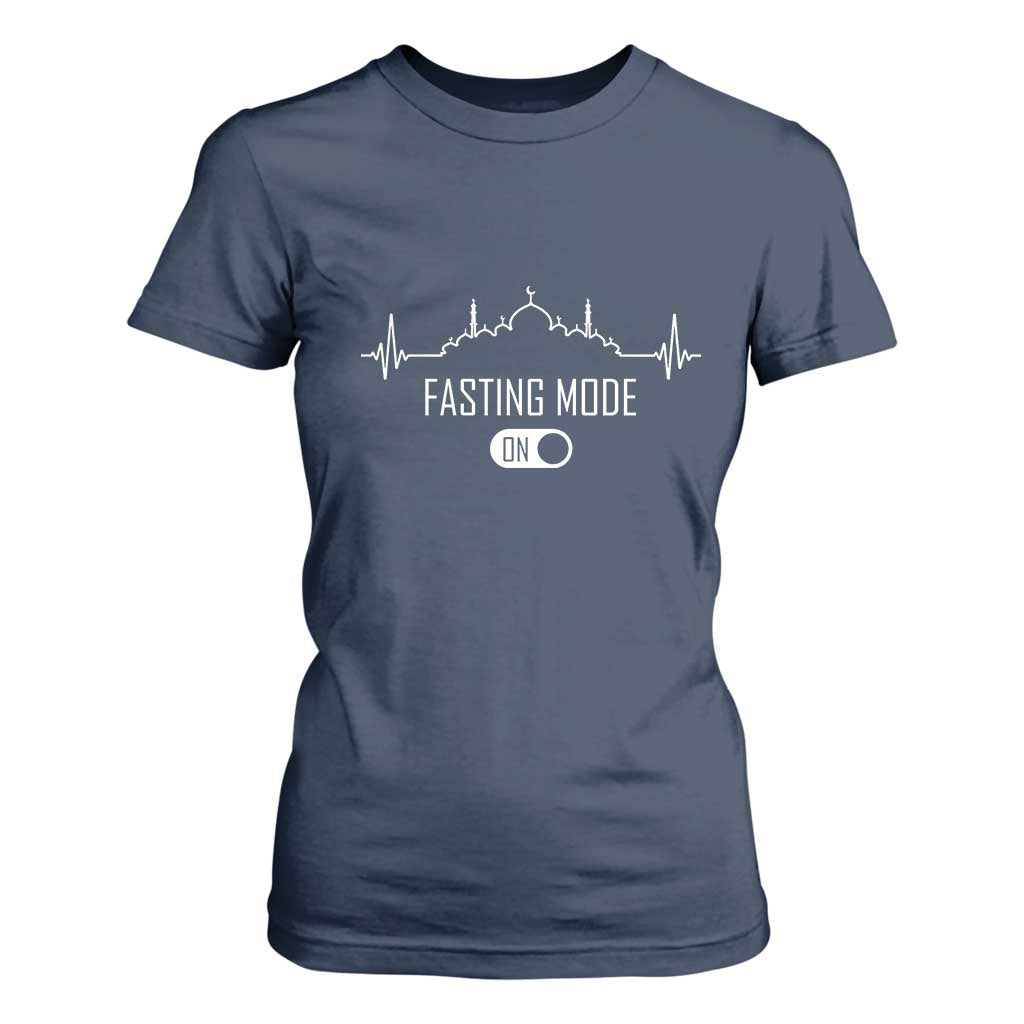 Happy Ramadan Islamic T Shirt For Women Fasting Mode Is On Muslim TS02 Navy Print Your Wear