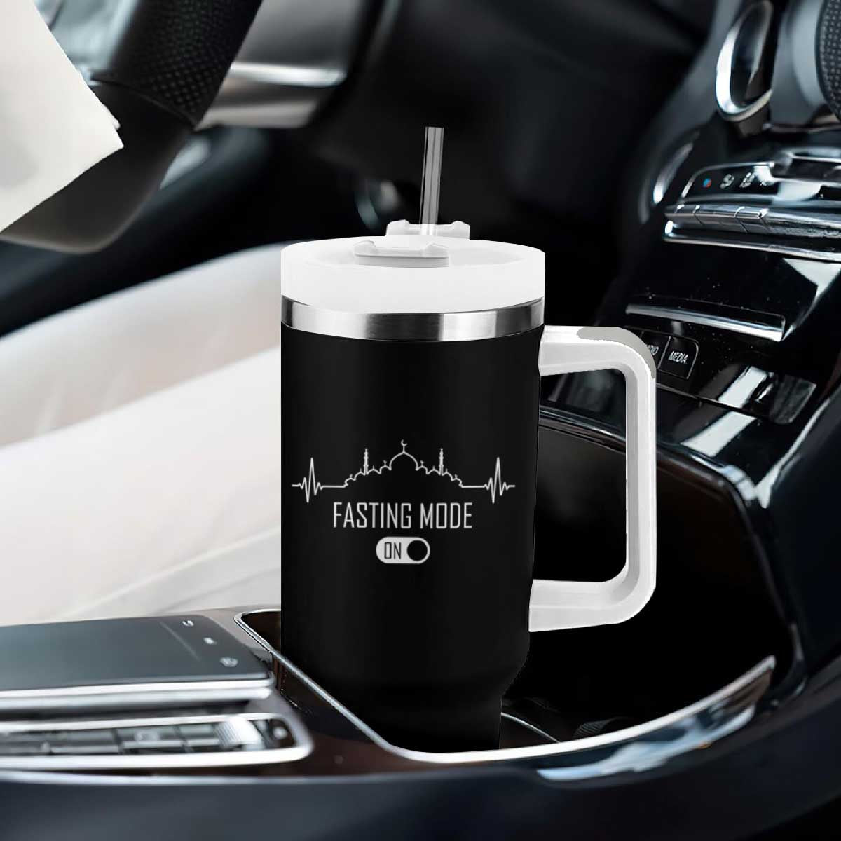 Happy Ramadan Islamic Tumbler With Handle Fasting Mode Is On Muslim TS02 Print Your Wear