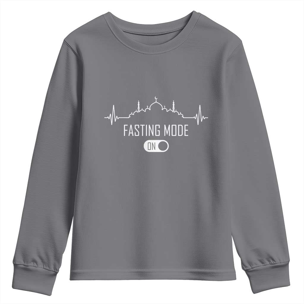 Happy Ramadan Islamic Youth Sweatshirt Fasting Mode Is On Muslim TS02 Charcoal Print Your Wear