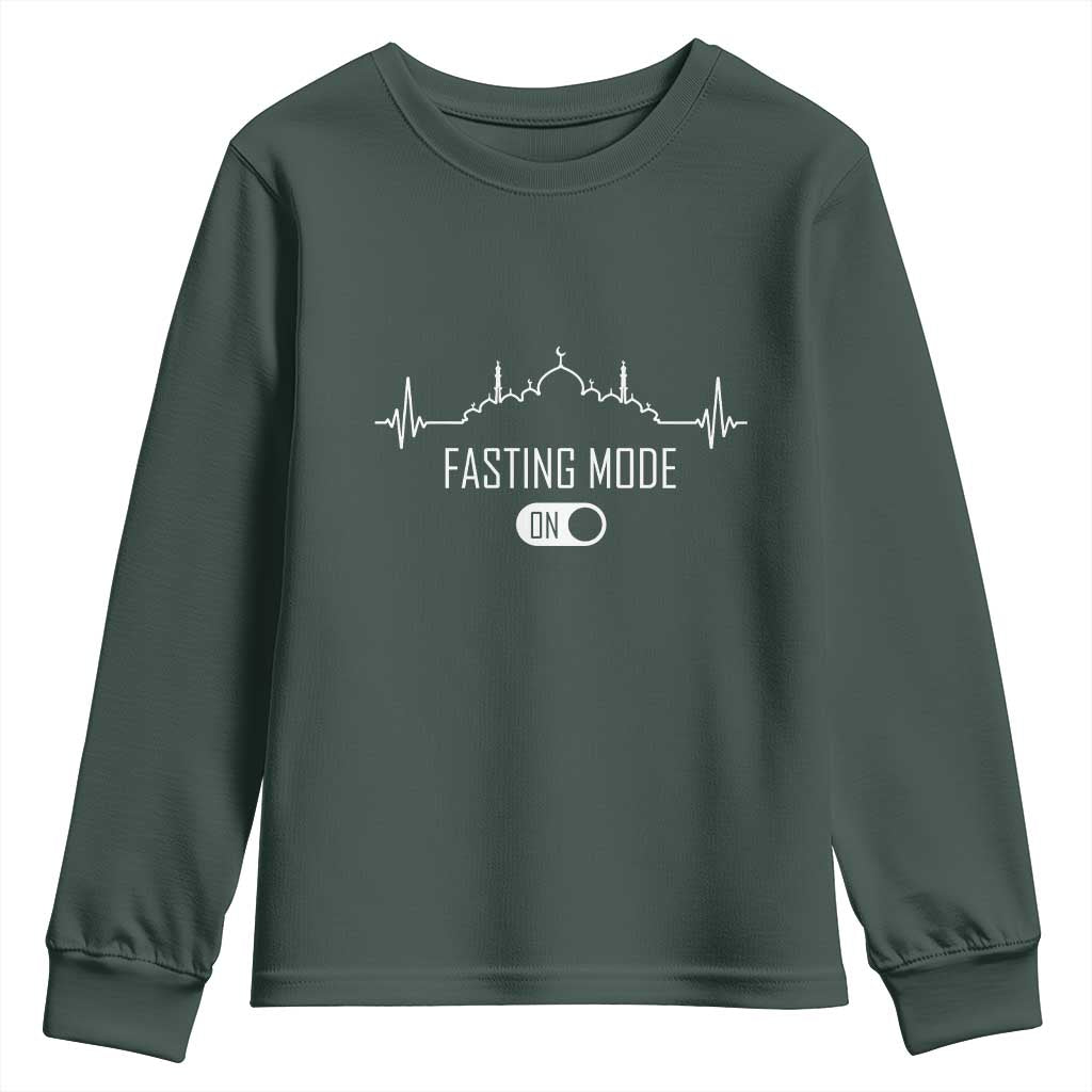 Happy Ramadan Islamic Youth Sweatshirt Fasting Mode Is On Muslim TS02 Dark Forest Green Print Your Wear