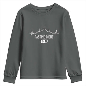 Happy Ramadan Islamic Youth Sweatshirt Fasting Mode Is On Muslim TS02 Dark Heather Print Your Wear