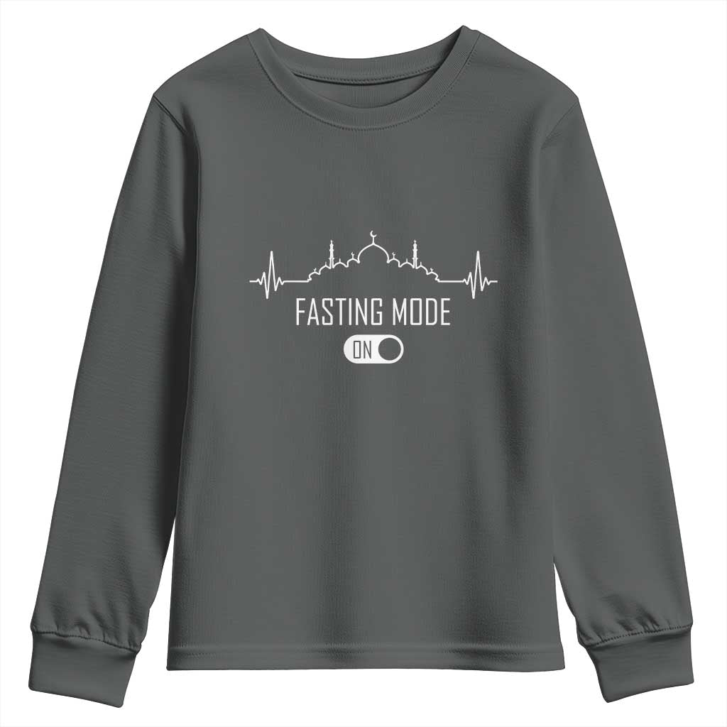 Happy Ramadan Islamic Youth Sweatshirt Fasting Mode Is On Muslim TS02 Dark Heather Print Your Wear