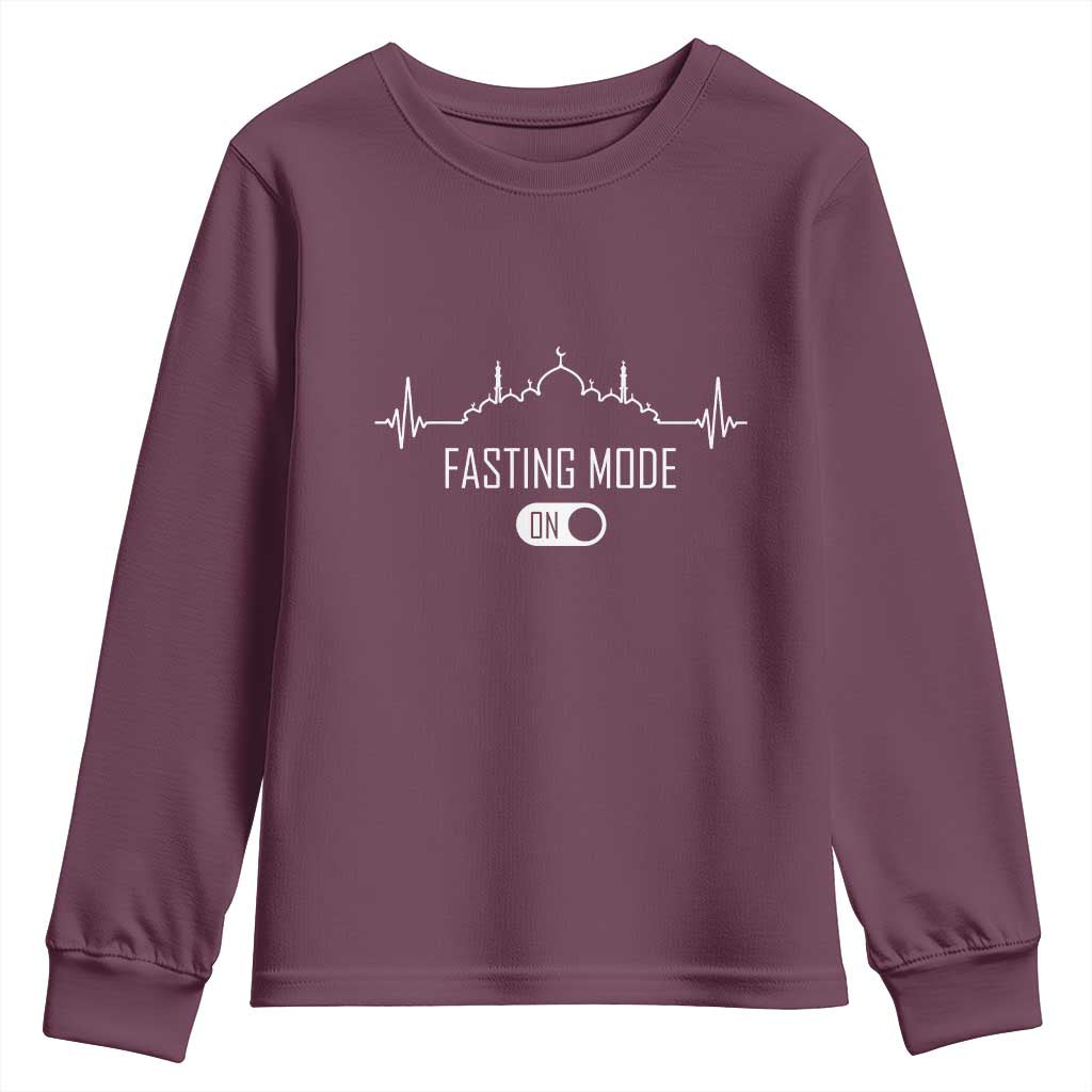 Happy Ramadan Islamic Youth Sweatshirt Fasting Mode Is On Muslim TS02 Maroon Print Your Wear