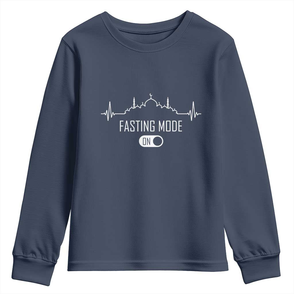 Happy Ramadan Islamic Youth Sweatshirt Fasting Mode Is On Muslim TS02 Navy Print Your Wear