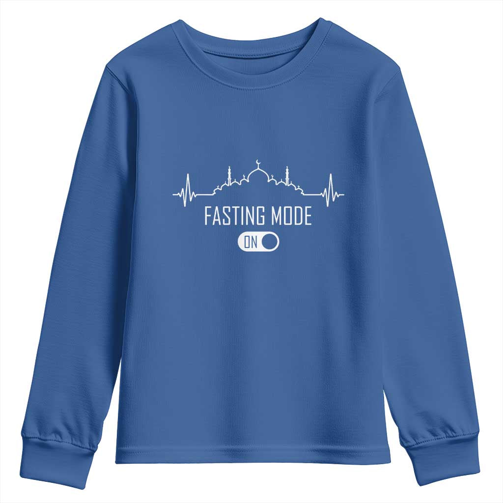Happy Ramadan Islamic Youth Sweatshirt Fasting Mode Is On Muslim TS02 Royal Blue Print Your Wear