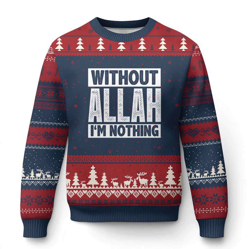 Islam Muslim Ugly Christmas Sweater Without Allah I'm Nothing TS02 Navy Red Print Your Wear