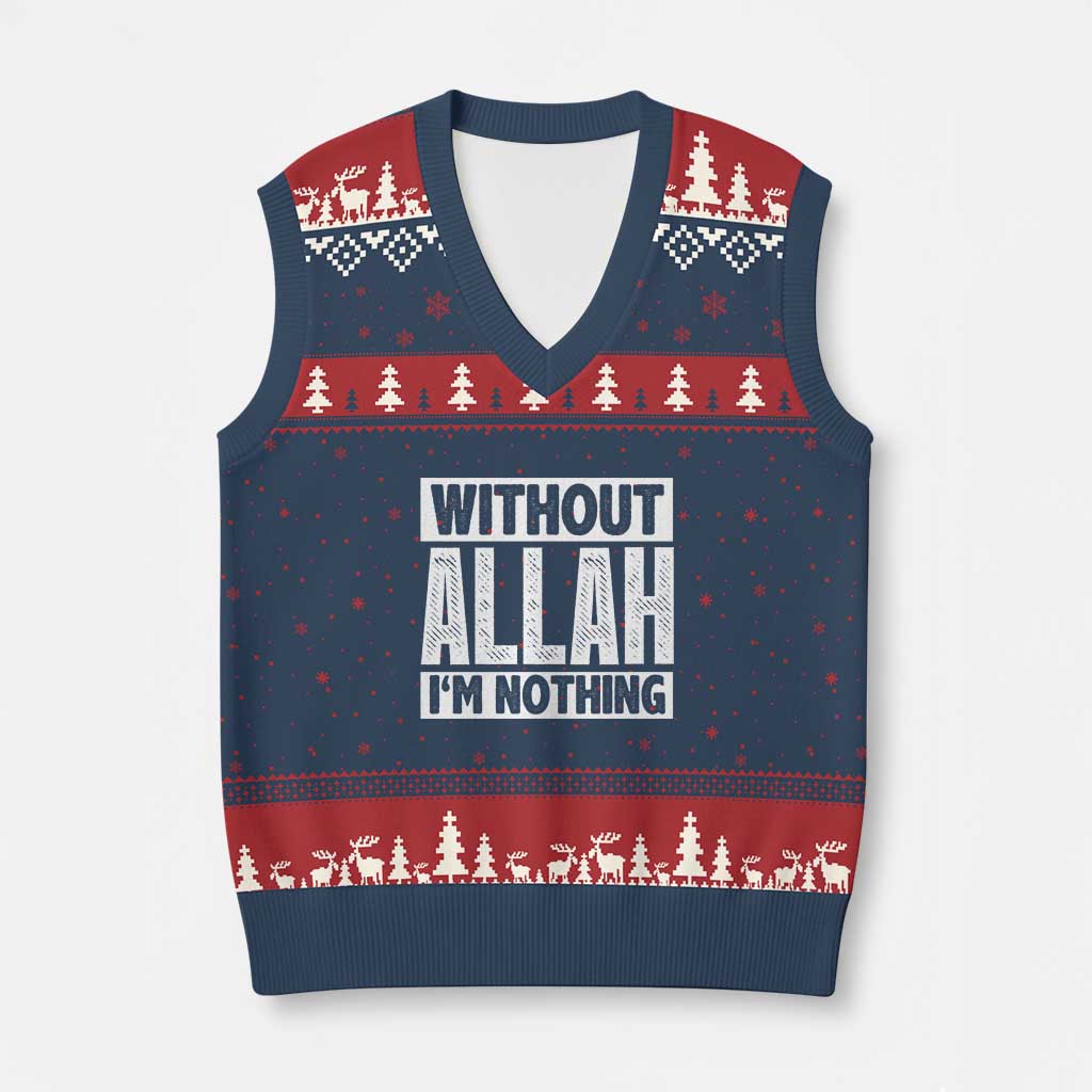 Islam Muslim V-Neck Knit Sweater Vest Without Allah I'm Nothing TS02 Navy Red Print Your Wear