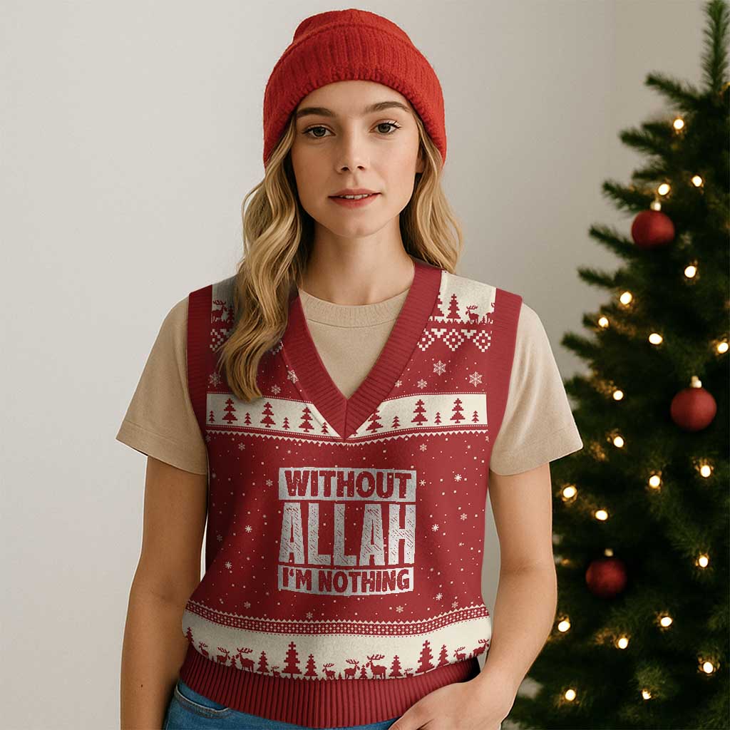 Islam Muslim V-Neck Knit Sweater Vest Without Allah I'm Nothing TS02 Red Beige Print Your Wear