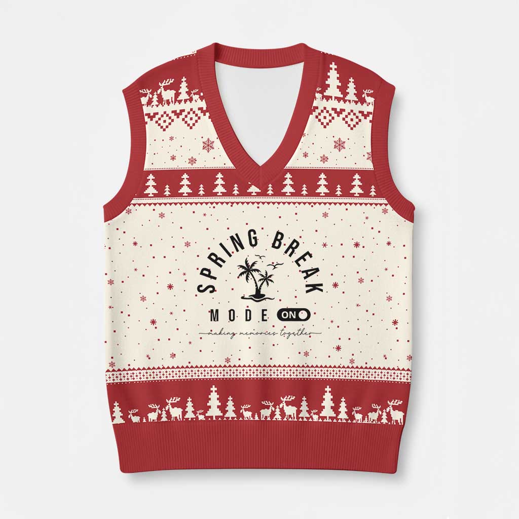 Spring Vacation Break 2025 V-Neck Knit Sweater Vest Mode On Party Ready Beach Vibes TS02 Beige Red Print Your Wear