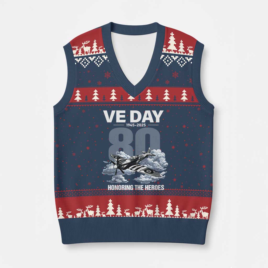 VE Day 80th Anniversary V-Neck Knit Sweater Vest 2025 Celebration WWII Remembrance Retro TS02 Navy Red Print Your Wear