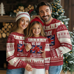 VE Day 80th Anniversary Ugly Christmas Sweater 2025 Celebration Union Flag Poppies WWII Remembrance TS02 Red Beige Print Your Wear