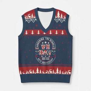 VE Day 80th Anniversary V-Neck Knit Sweater Vest 2025 Patriotic WWII Remembrance Vintage TS02 Navy Red Print Your Wear