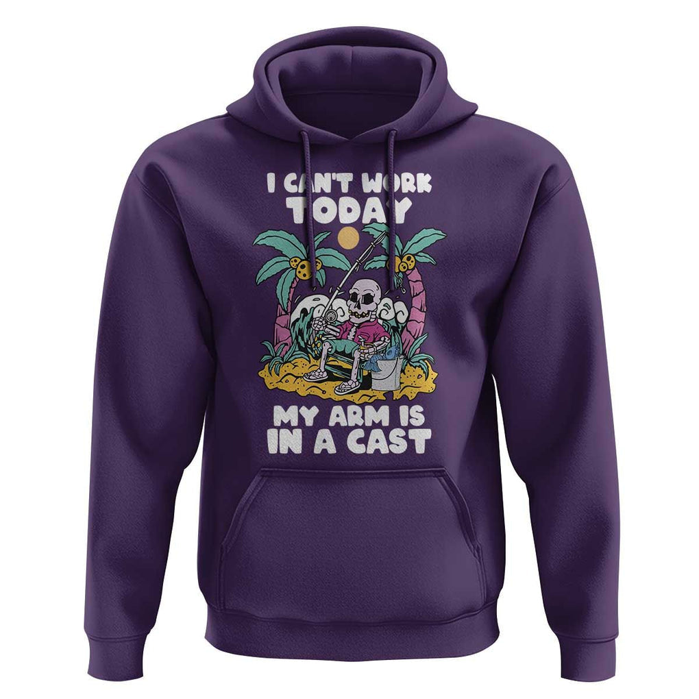 Funny Fishing Hoodie I Can't Work Today My Arm Is In A Cast Fishing Skeleton Fishing Gag Gift for Men Fishermen TS02 Purple Print Your Wear