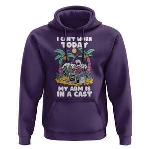 Funny Fishing Hoodie I Can't Work Today My Arm Is In A Cast Fishing Skeleton Fishing Gag Gift for Men Fishermen TS02 Purple Print Your Wear