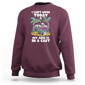 Funny Fishing Sweatshirt I Can't Work Today My Arm Is In A Cast Fishing Skeleton Fishing Gag Gift for Men Fishermen TS02 Maroon Print Your Wear