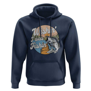 Funny Fishing Hoodie Wishing I Was Fishing Funny Fisherman Fishing Gag Gift for Men Women Vintage TS02 Navy Print Your Wear