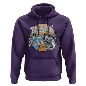 Funny Fishing Hoodie Wishing I Was Fishing Funny Fisherman Fishing Gag Gift for Men Women Vintage TS02 Purple Print Your Wear