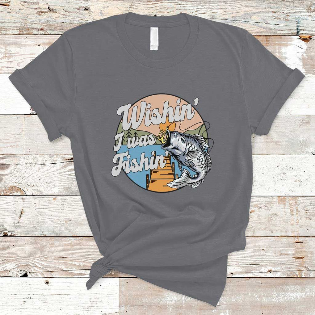 Funny Fishing T Shirt Wishing I Was Fishing Funny Fisherman Fishing Gag Gift for Men Women Vintage TS02 Charcoal Print Your Wear