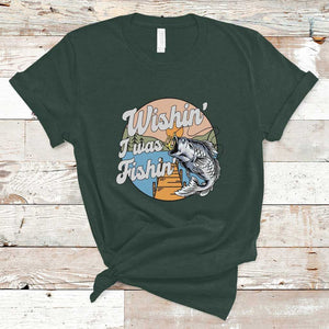 Funny Fishing T Shirt Wishing I Was Fishing Funny Fisherman Fishing Gag Gift for Men Women Vintage TS02 Dark Forest Green Print Your Wear