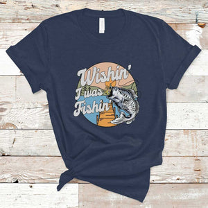 Funny Fishing T Shirt Wishing I Was Fishing Funny Fisherman Fishing Gag Gift for Men Women Vintage TS02 Navy Print Your Wear