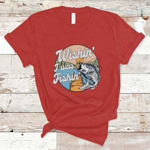 Funny Fishing T Shirt Wishing I Was Fishing Funny Fisherman Fishing Gag Gift for Men Women Vintage TS02 Red Print Your Wear