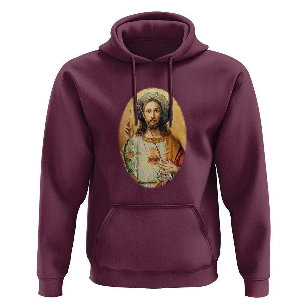 Funny Fishing Hoodie Funny Jesus Gone Fishing Jesus Relaxing Funny Fishing Gifts For Men Women Fisherman TS02 Maroon Print Your Wear