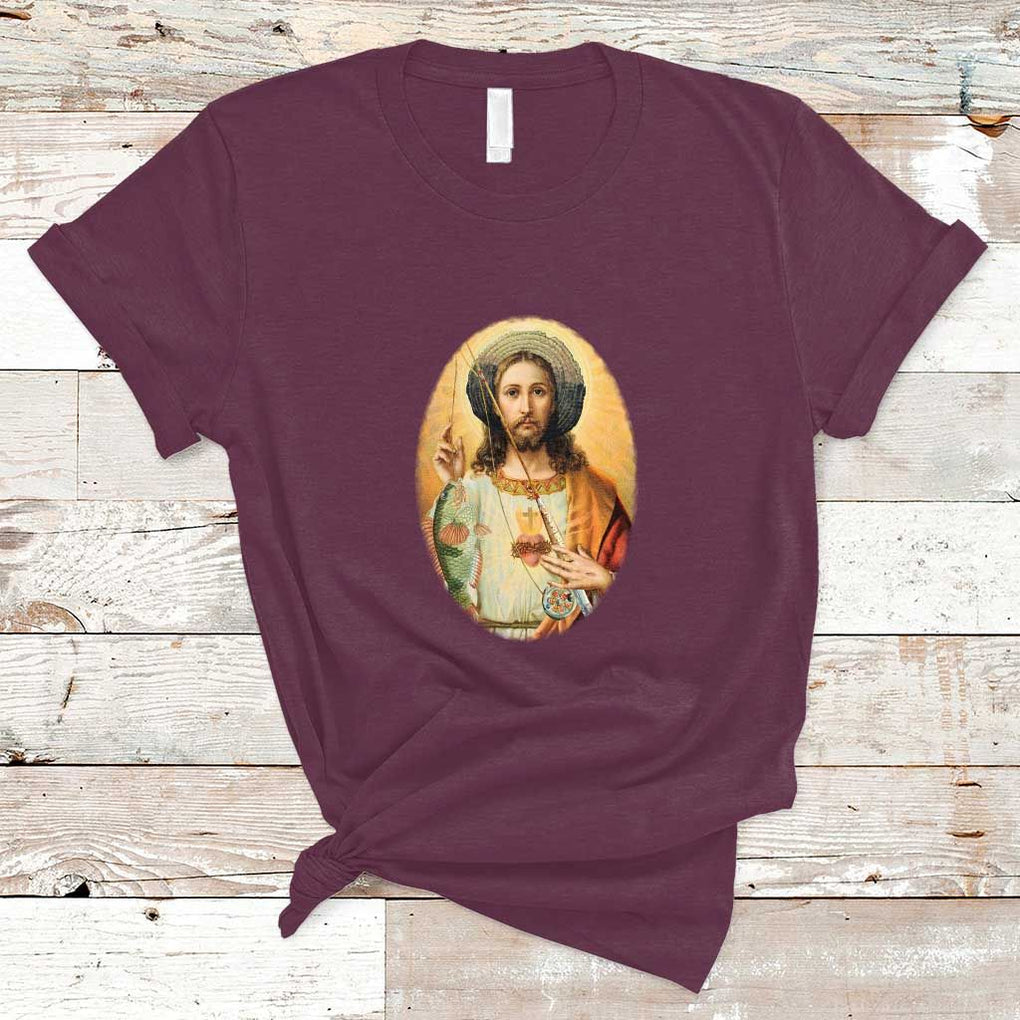 Funny Fishing T Shirt Funny Jesus Gone Fishing Jesus Relaxing Funny Fishing Gifts For Men Women Fisherman TS02 Maroon Print Your Wear