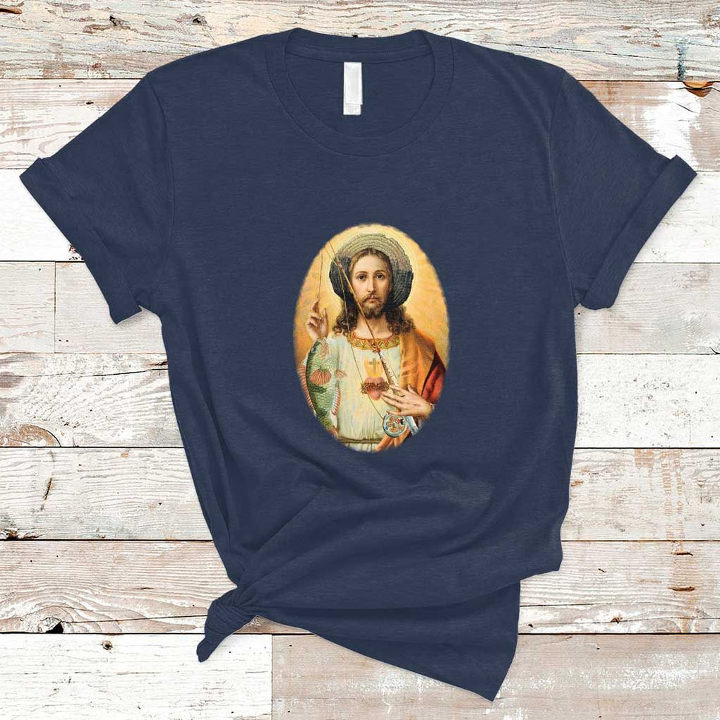 Funny Fishing T Shirt Funny Jesus Gone Fishing Jesus Relaxing Funny Fishing Gifts For Men Women Fisherman TS02 Navy Print Your Wear