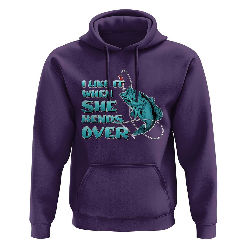 Funny Fishing Hoodie I Like It When She Bends Over But I Love It When She Tugs On My Worm And Swallows Funny Fisherman Fishing Gag Gift for Men Angler TS02 Purple Print Your Wear