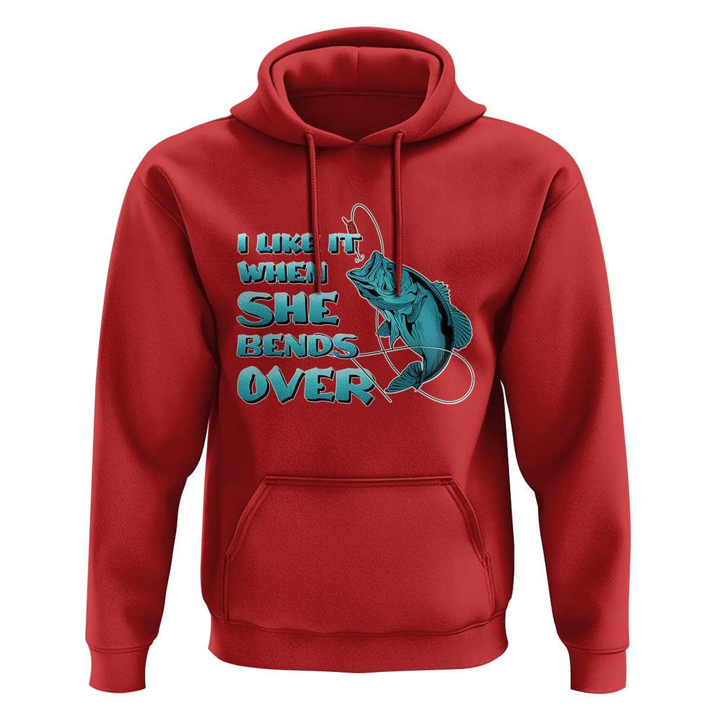 Funny Fishing Hoodie I Like It When She Bends Over But I Love It When She Tugs On My Worm And Swallows Funny Fisherman Fishing Gag Gift for Men Angler TS02 Red Print Your Wear