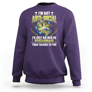 Funny Fishing Sweatshirt I'm Not Anti-Social I'd Just Rather Be Fishing Than Talking To You Funny Fisherman Fishing Gag Gift for Men Women Angler TS02 Purple Print Your Wear