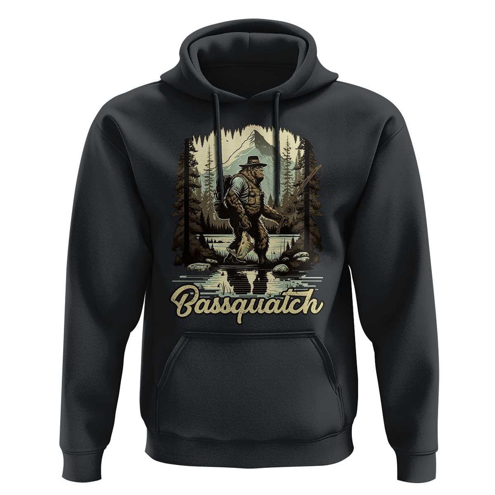 Funny Fishing Hoodie Bigfoot Fishing Outdoor Bigfoot Team Sasquatch Hunting Fishing Gifts For Men Women Fisherman TS02 Black Print Your Wear