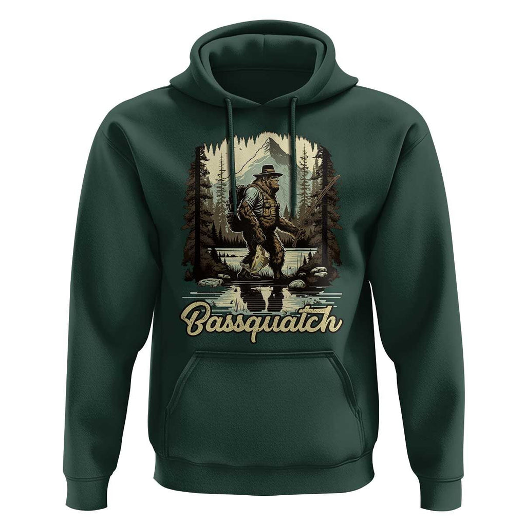 Funny Fishing Hoodie Bigfoot Fishing Outdoor Bigfoot Team Sasquatch Hunting Fishing Gifts For Men Women Fisherman TS02 Dark Forest Green Print Your Wear