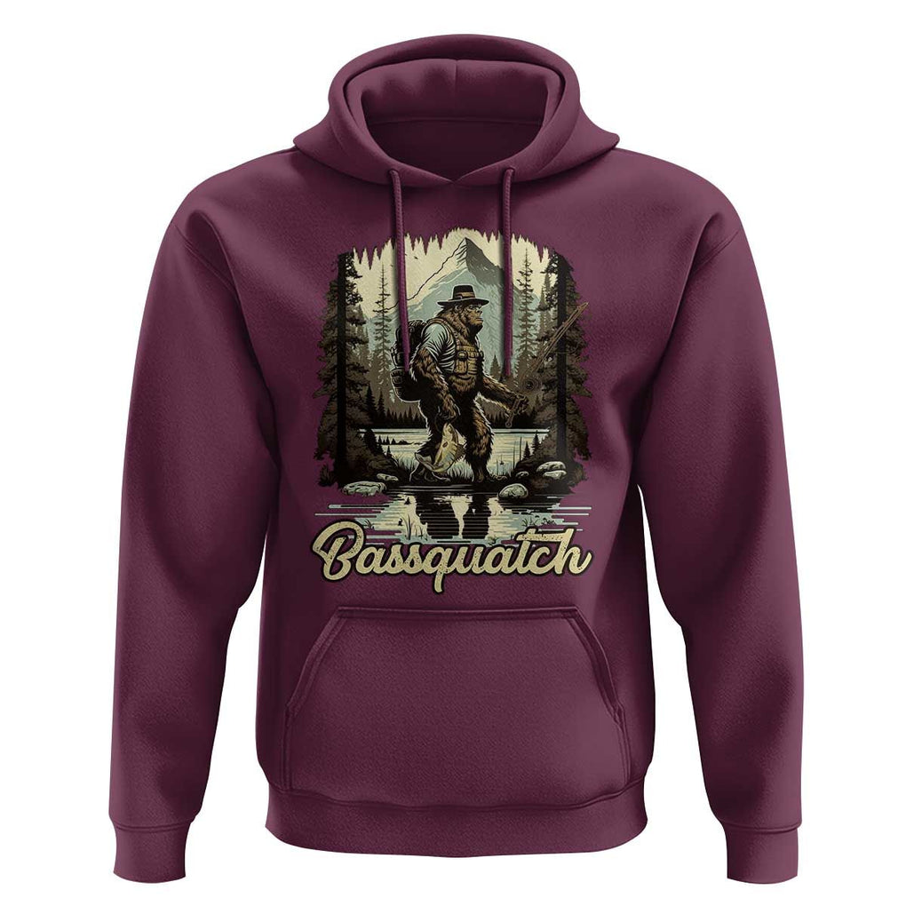 Funny Fishing Hoodie Bigfoot Fishing Outdoor Bigfoot Team Sasquatch Hunting Fishing Gifts For Men Women Fisherman TS02 Maroon Print Your Wear