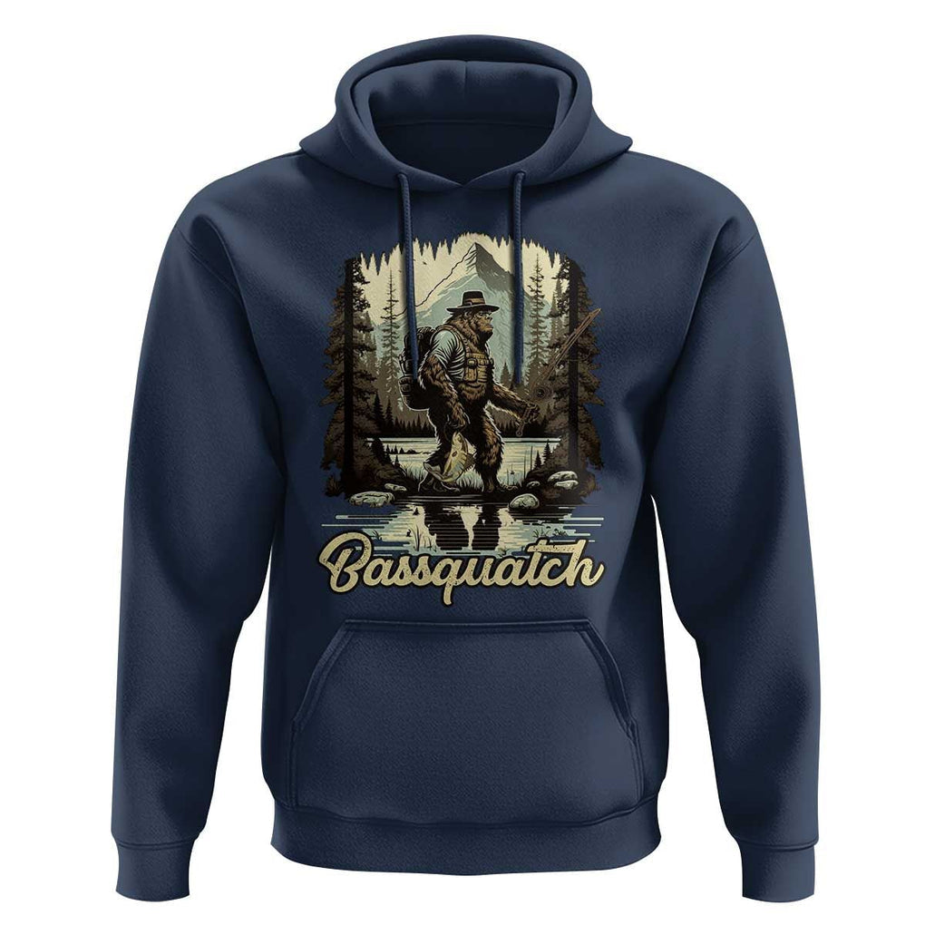 Funny Fishing Hoodie Bigfoot Fishing Outdoor Bigfoot Team Sasquatch Hunting Fishing Gifts For Men Women Fisherman TS02 Navy Print Your Wear