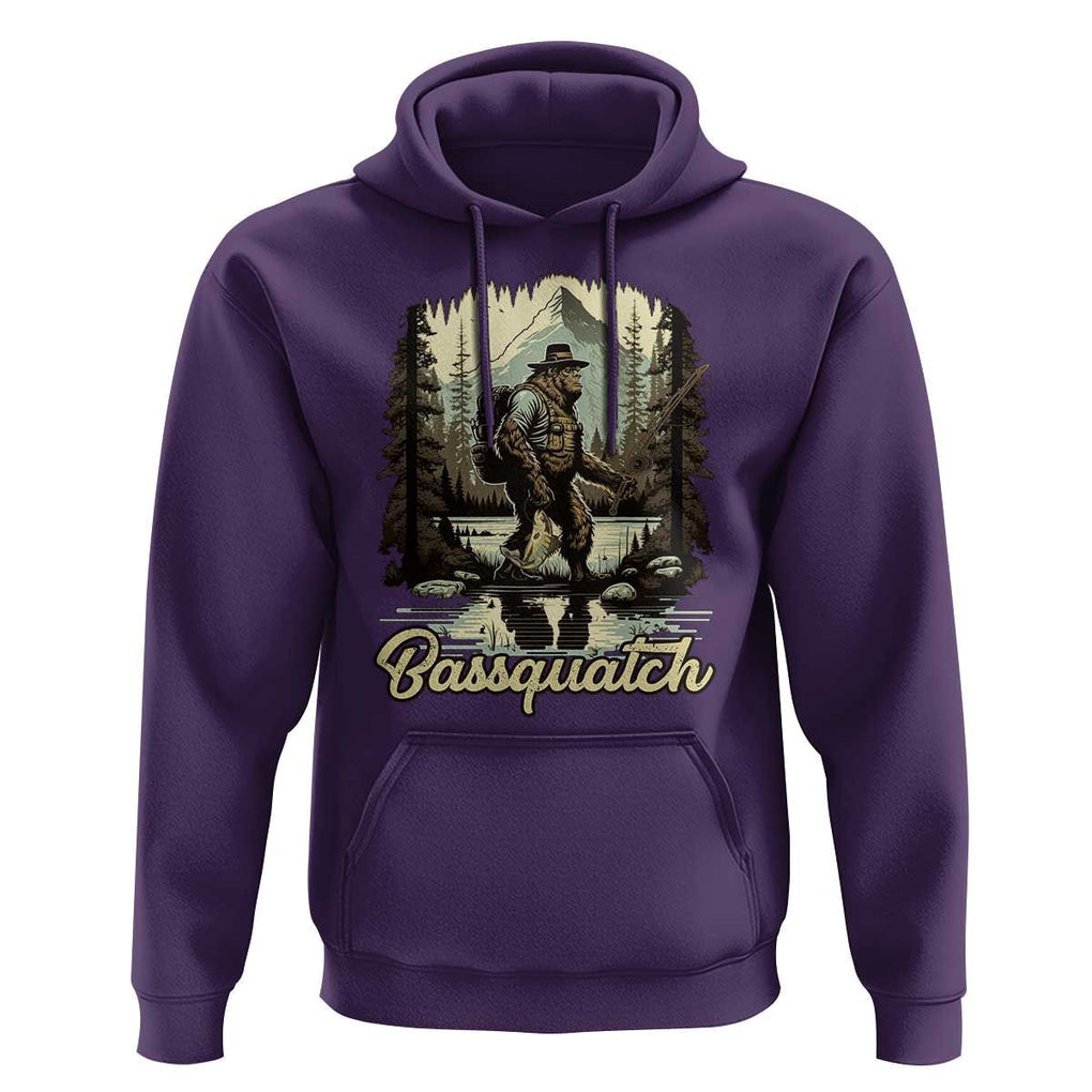 Funny Fishing Hoodie Bigfoot Fishing Outdoor Bigfoot Team Sasquatch Hunting Fishing Gifts For Men Women Fisherman TS02 Purple Print Your Wear