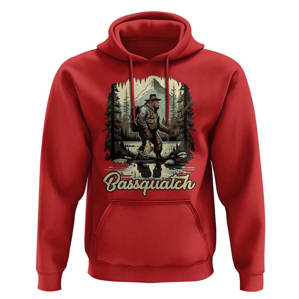 Funny Fishing Hoodie Bigfoot Fishing Outdoor Bigfoot Team Sasquatch Hunting Fishing Gifts For Men Women Fisherman TS02 Red Print Your Wear
