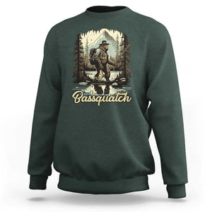 Funny Fishing Sweatshirt Bigfoot Fishing Outdoor Bigfoot Team Sasquatch Hunting Fishing Gifts For Men Women Fisherman TS02 Dark Forest Green Print Your Wear