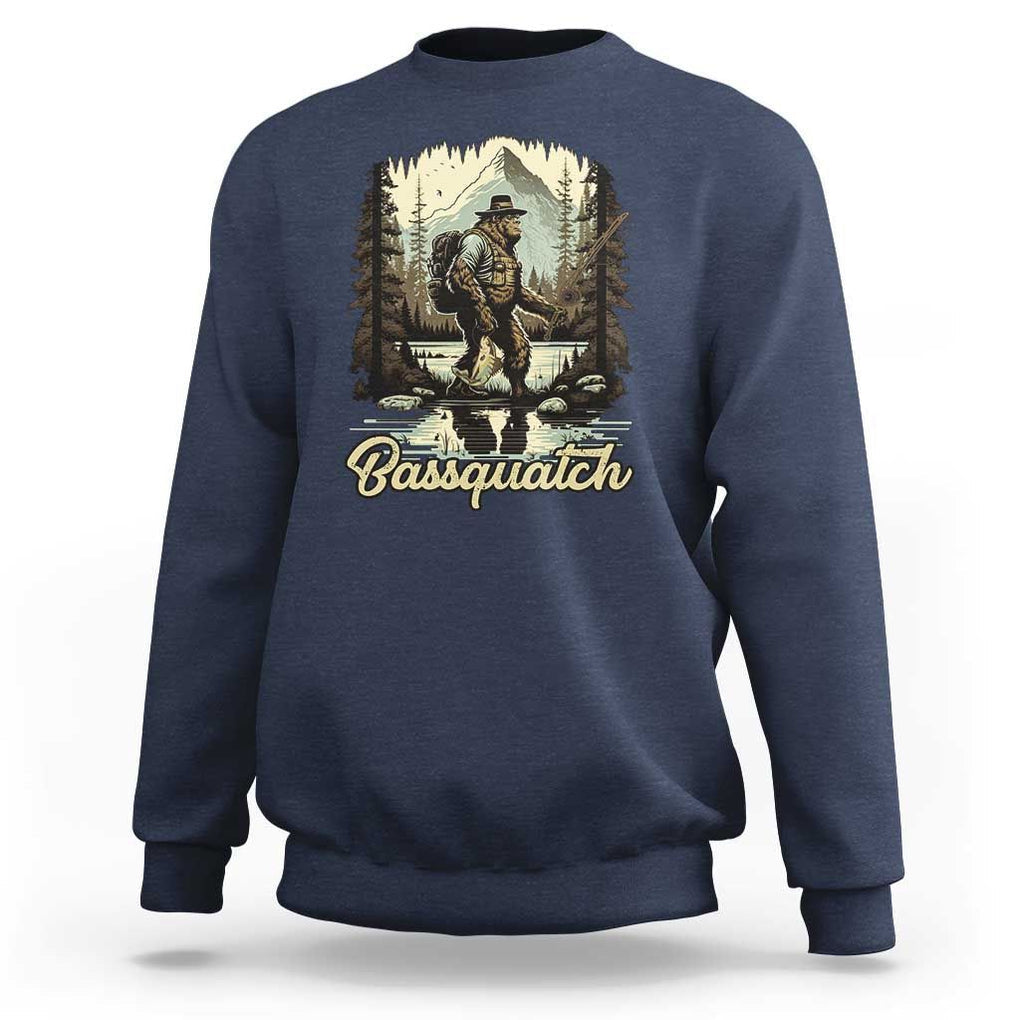 Funny Fishing Sweatshirt Bigfoot Fishing Outdoor Bigfoot Team Sasquatch Hunting Fishing Gifts For Men Women Fisherman TS02 Navy Print Your Wear
