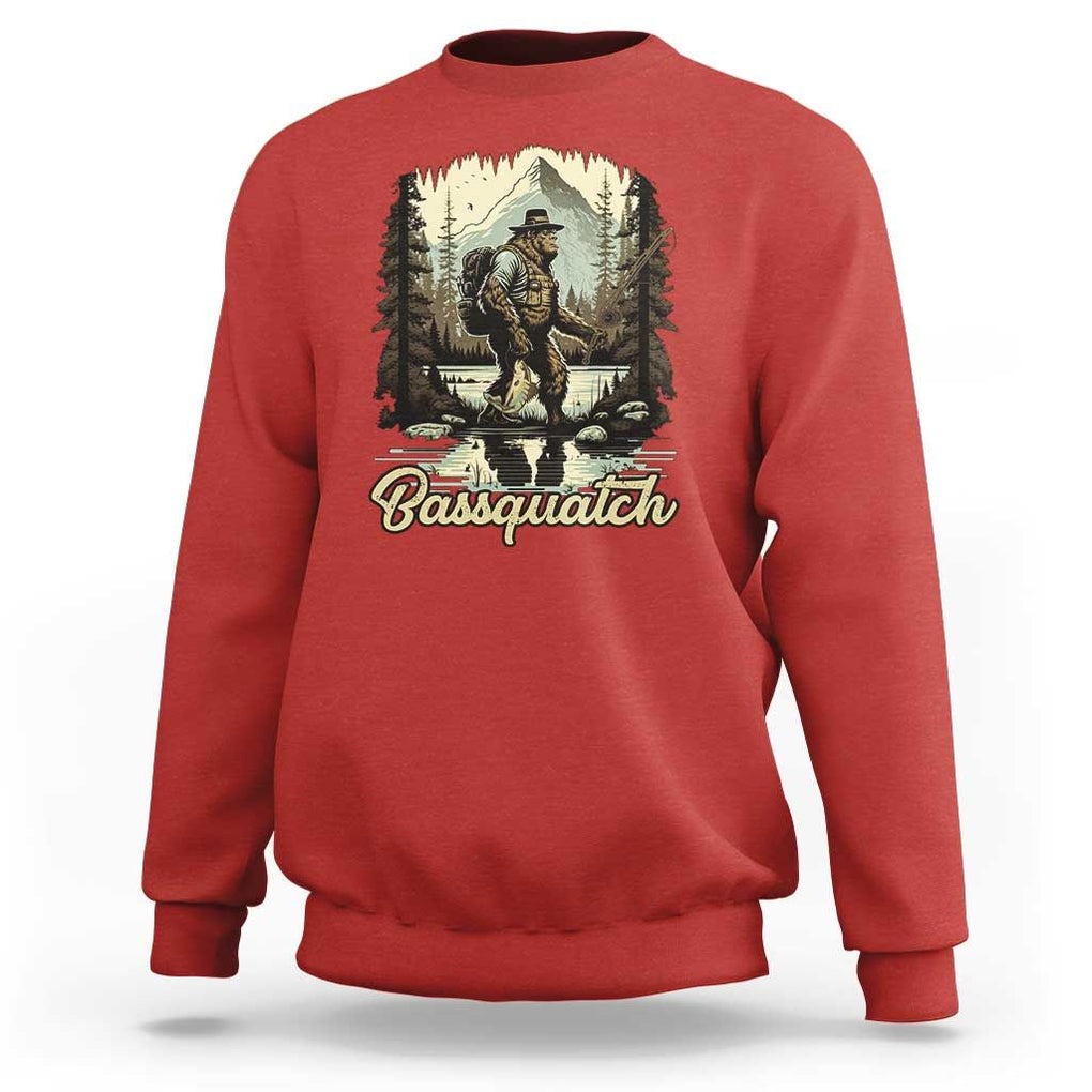 Funny Fishing Sweatshirt Bigfoot Fishing Outdoor Bigfoot Team Sasquatch Hunting Fishing Gifts For Men Women Fisherman TS02 Red Print Your Wear